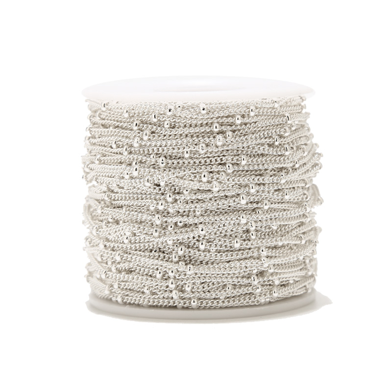 Beaded Anklet Chain - 2 Meters Stainless Steel Silver Plated