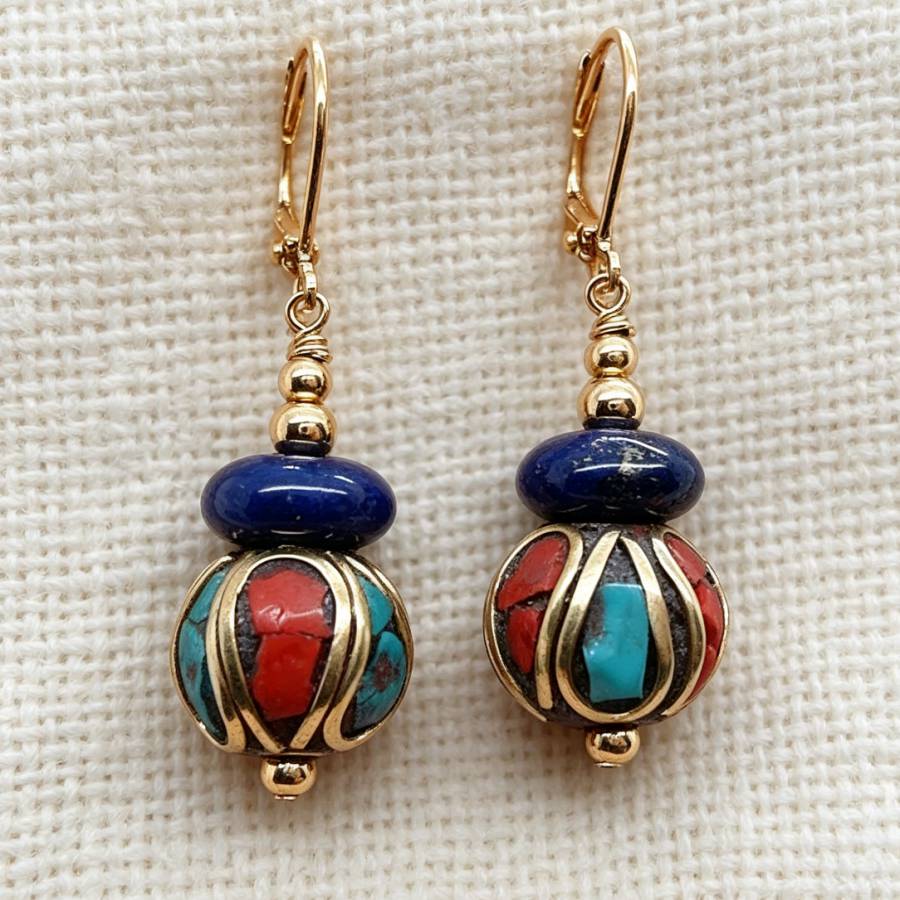 Women Accessories Nepal - Dangling Handmade Nepal Blue Lapis Lazuli