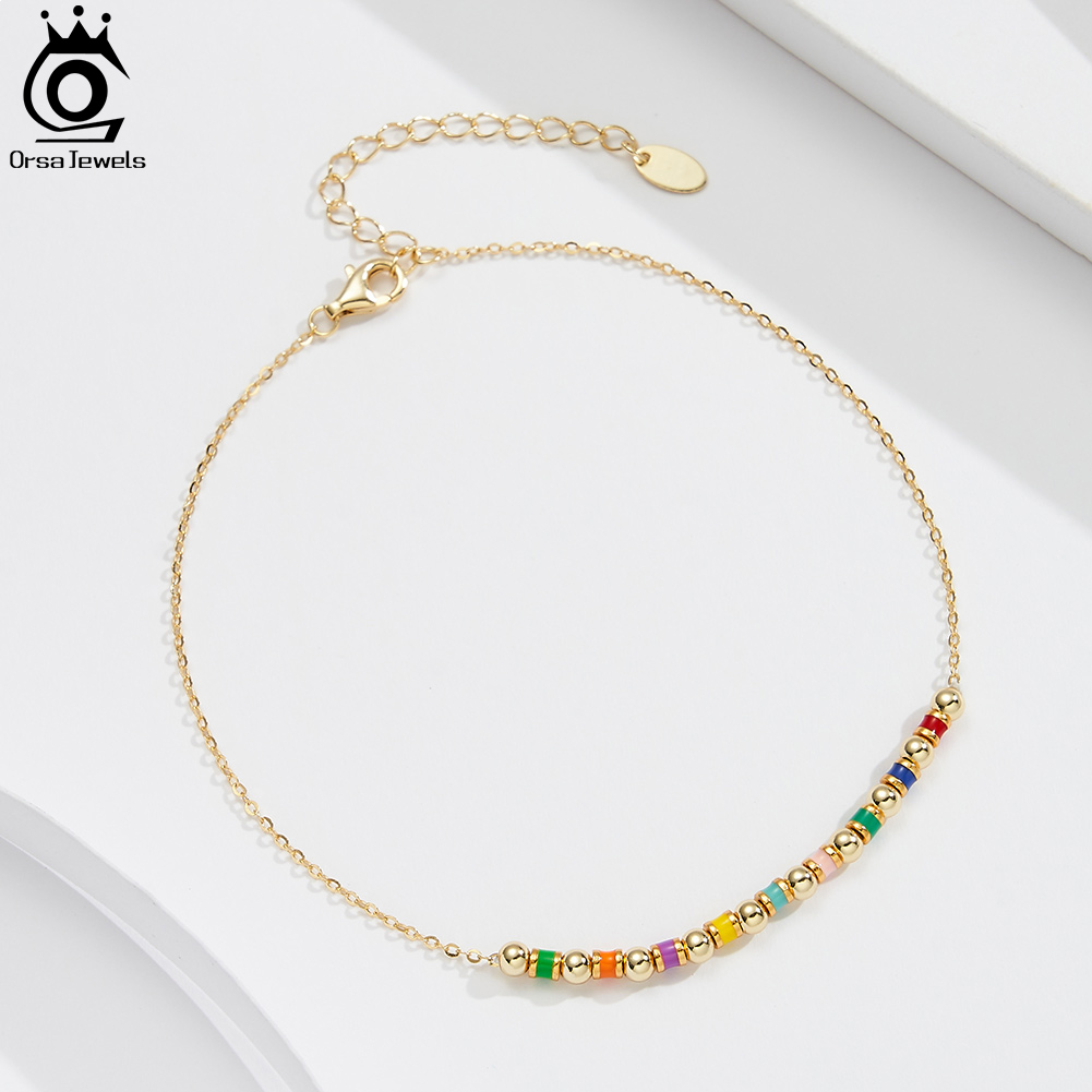 ORSA JEWELS 925 Sterling Silve - Beaded Anklet Chain recension och pris