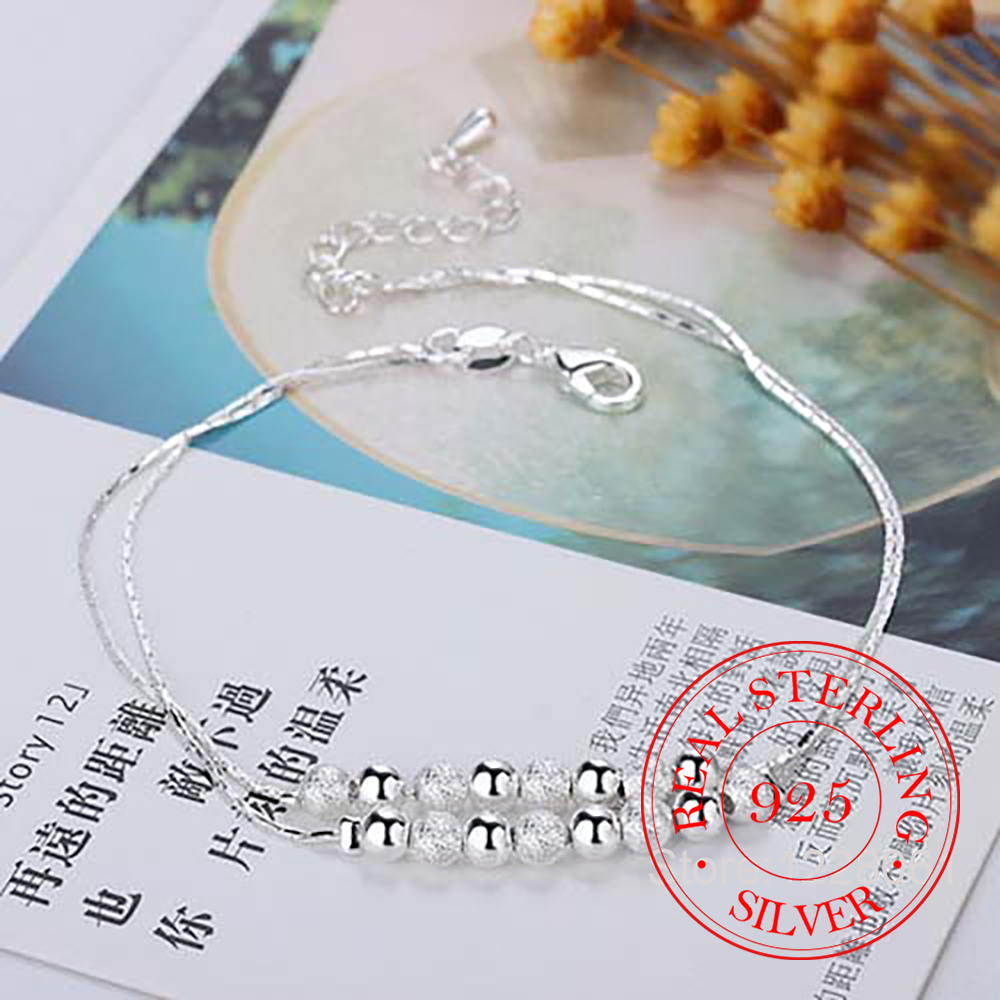 925 Silver Double Layer Beaded - Beaded Anklet Chain recension och pris